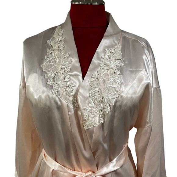 Vintage NOS Dentelle light pink silky satin peignoir set gown & robe size S - Picture 9 of 14